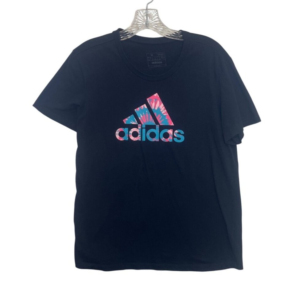 Adidas‎ Tshirt Tie Dye Logo Womens Medium Black Regular Fit Activewear